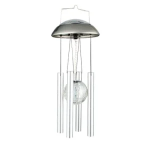 Windspiel LED Dekoleuchte Solarlampe Glaskugel mit Klangröhren aus Edelstahl