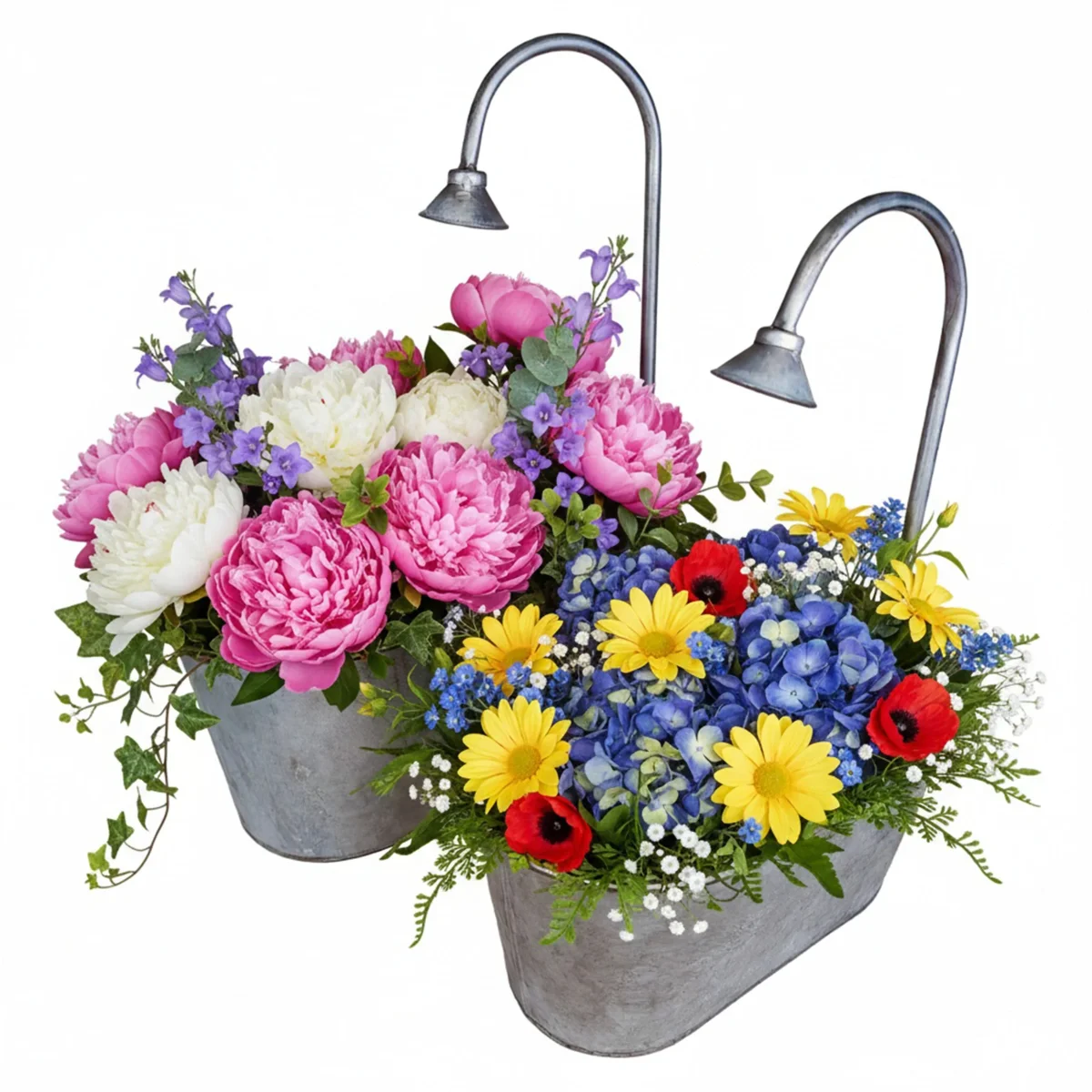Zinkwanne Set verzinkt im Badewannen Look mit Dusch Deko Pflanzwanne Metall für Garten & Terrasse – Bild 3