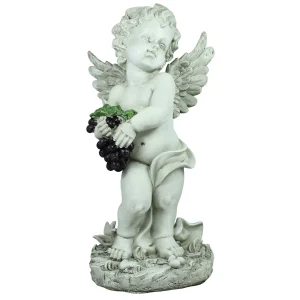 Engel Figur mit schwarzen Trauben 45 cm Gartenfigur Grab Deko Grabfigur