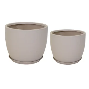 Großer Blumentopf 2er Set - Pflanztöpfe rund in Steinoptik, Untersetzer inklusive, verschließbares Entwässerungsloch, Garten & Balkon