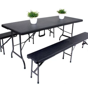 Tisch-Set VENTANA 3-teilig Bierzeltgarnitur Rattan-Optik Gartenset Klappgarnitur robust Garden Pleasure