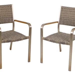 2er Set Stapelstuhl FLORENCE Gartenstuhl Aluminium Polyrattan braun stapelbar Garden Pleasure