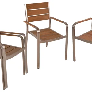 4er Set Stapelstuhl FLORENCE Gartenstuhl Aluminium Nonwood Teak-Optik stapelbar Garden Pleasure