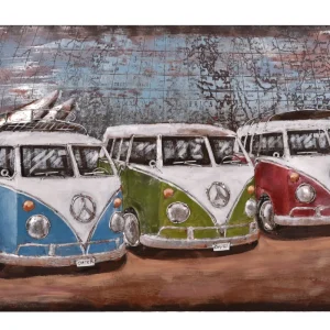 3D Metallbild 3 Bullis Wandbild VW Bus Metall-Deko Retro-Bild Vintage Interia Home & Living