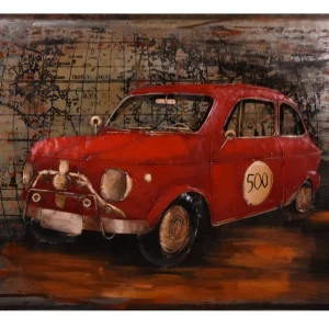 3D Metallbild rotes Auto Wandbild Oldtimer Metall-Kunstwerk 3D-Wanddeko lebhaft Interia Home & Living