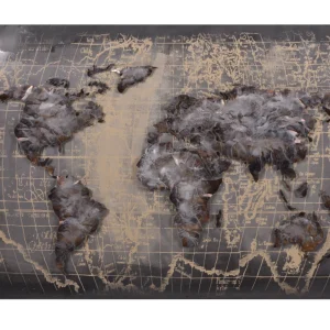 3D Metallbild Weltkarte grau Wanddeko Weltkarten-Bild Metall-Wandkunst modern Interia Home & Living