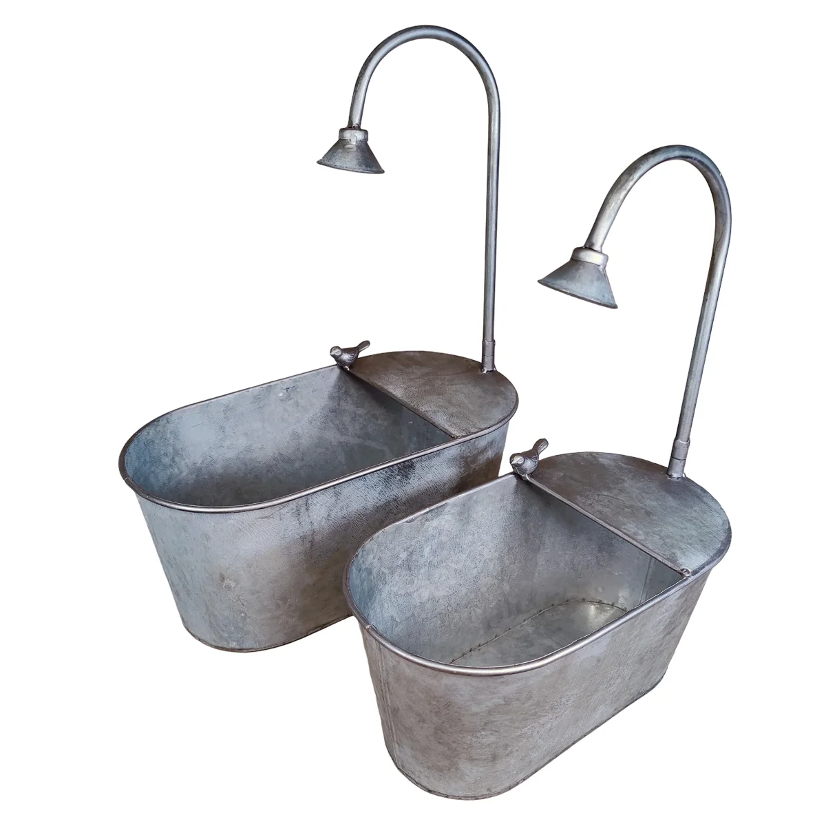 Zinkwanne Set verzinkt im Badewannen Look mit Dusch Deko Pflanzwanne Metall für Garten & Terrasse – Bild 2