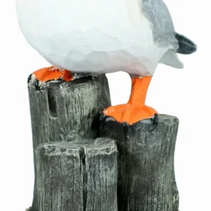 Möwe Figur Holzschnitt Optik Garten Dekoration Fensterbank Möwe auf Poller Dekofigur