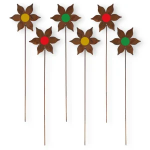 Gartenstecker Rost Blumen bunt 6 Stück Rost Deko Gartenstecker Blumen