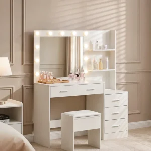 Aura Schminktisch mit LED-Spiegel und Hocker
