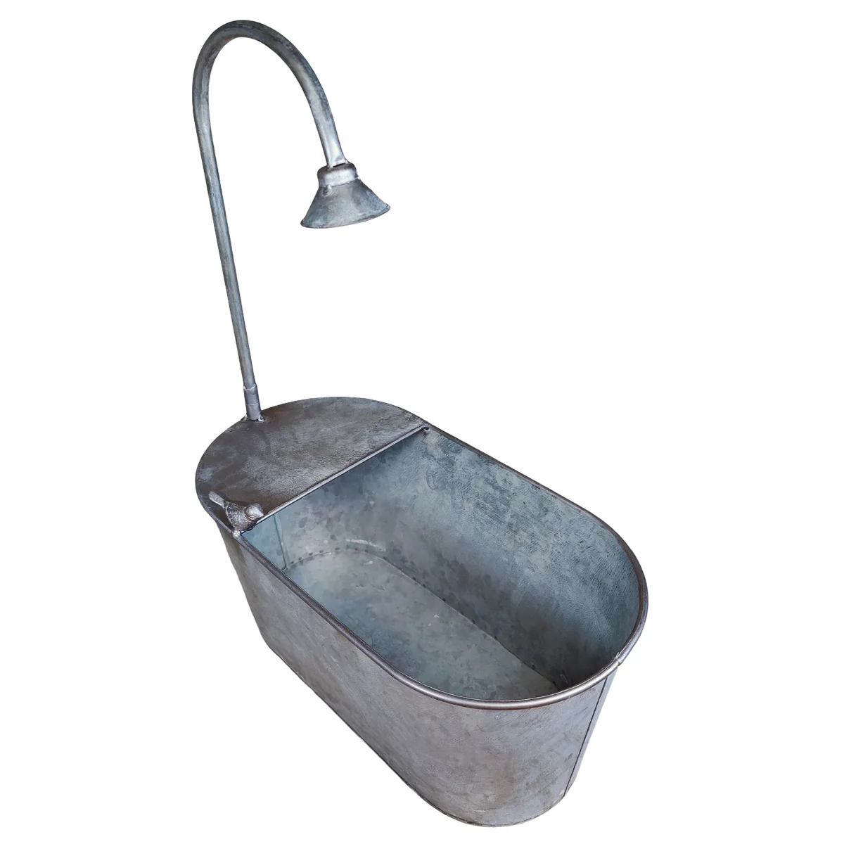 Zinkwanne Set verzinkt im Badewannen Look mit Dusch Deko Pflanzwanne Metall für Garten & Terrasse – Bild 7