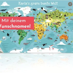 Welkarte Schreibtischunterlage mit Wunschnamen POD bunt