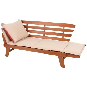 Gartenbank FORTUNA 2-Sitzer Polster-Set Armlehnen umklappbar Gartenliege Recamiere Holz Eukalyptus FSC 100%