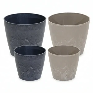 Blumentopf „Bullit“ Serie Stone – Pflanztopf rund aus recyceltem Kunststoff Anthrazit oder Sand