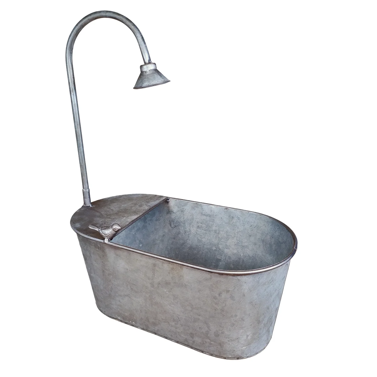 Zinkwanne Set verzinkt im Badewannen Look mit Dusch Deko Pflanzwanne Metall für Garten & Terrasse – Bild 6