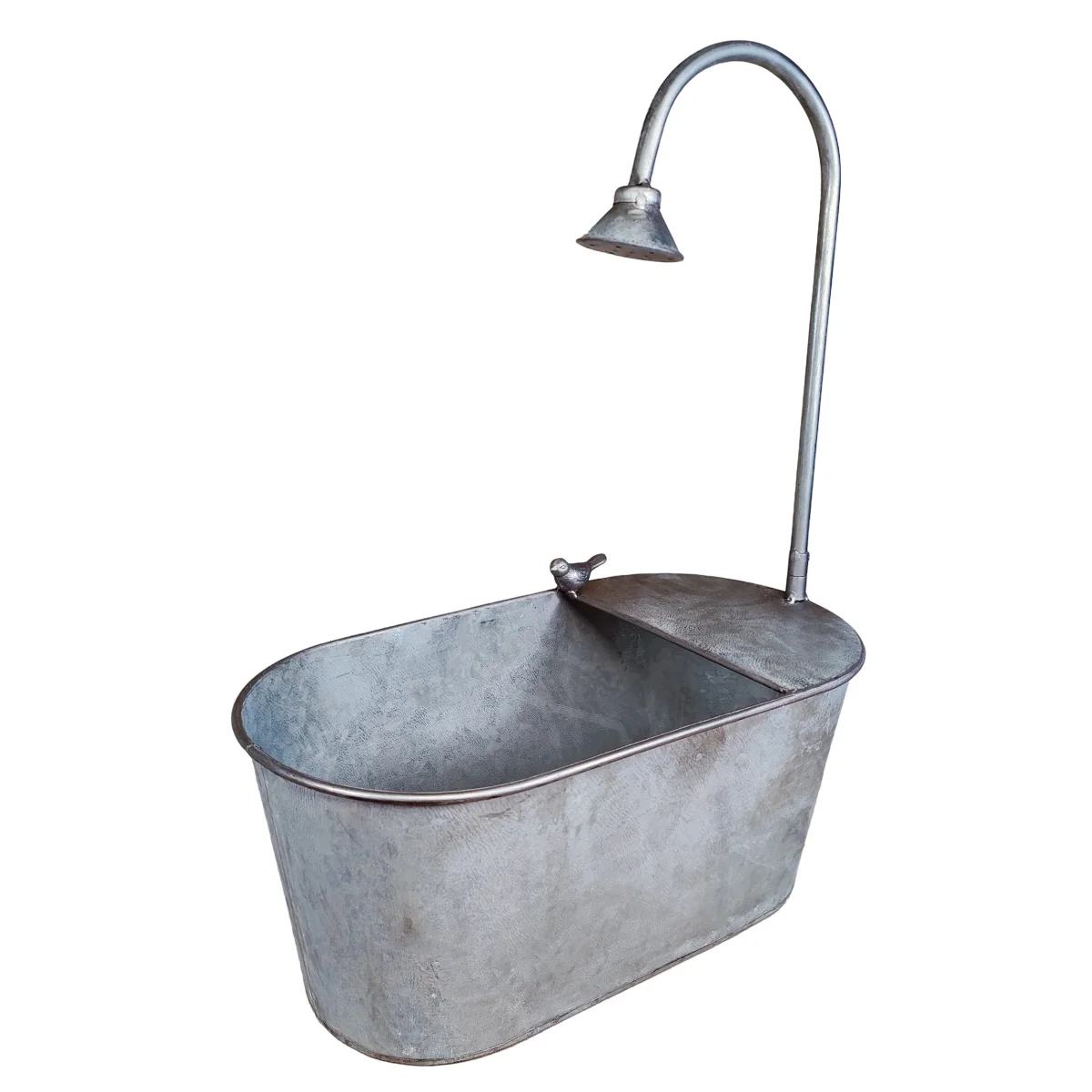 Zinkwanne Set verzinkt im Badewannen Look mit Dusch Deko Pflanzwanne Metall für Garten & Terrasse – Bild 8