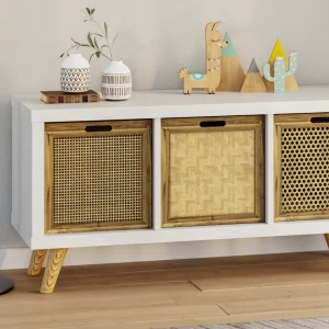 Kallax Rattan Korb mit Wiener Geflecht und Holzrahmen, 32 x 34 x 32cm