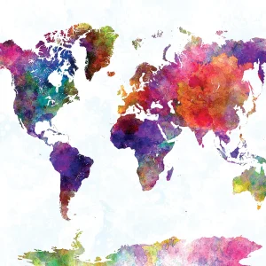 Watercolor Map Kunstdruck Wasserfarben Weltkarte