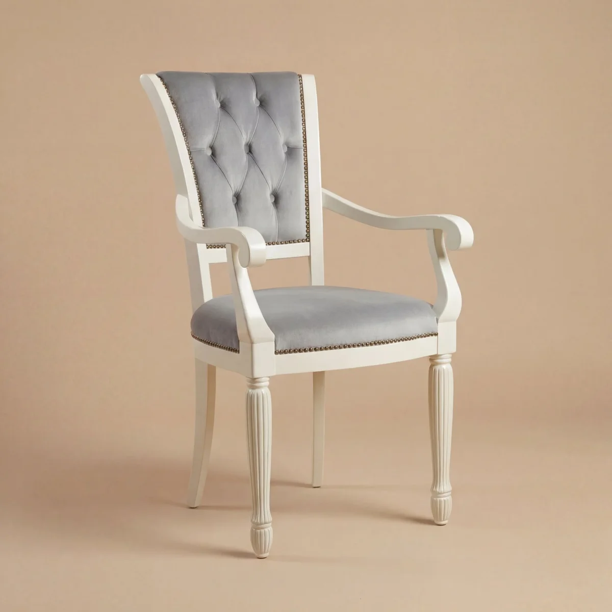 The 'Marco Polo' Dining Armchair | White Solid Beech Wood & Tufted Velvet – Bild 2