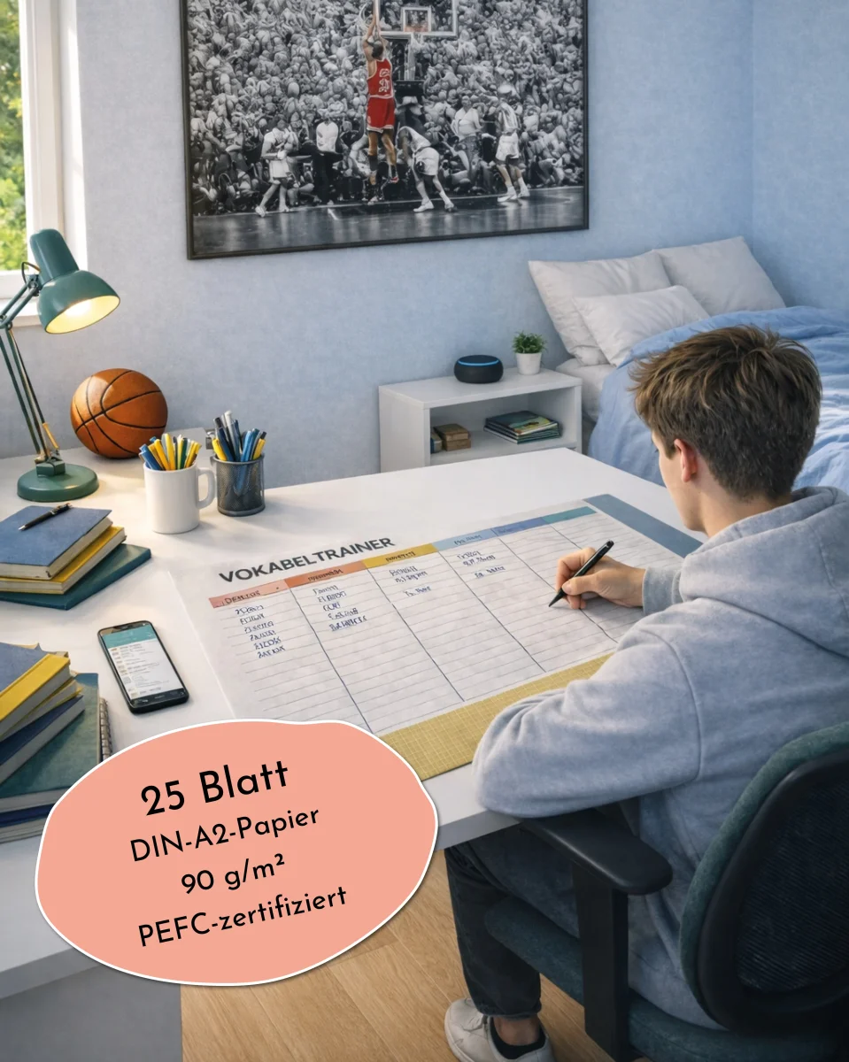 Vokabeltrainer Schreibtischunterlage zum Abreißen | DIN A2 - 42x59,4 cm | Für Schüler, Studis & Sprachlernende – Bild 5