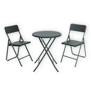 Balkonset Rattan Optik Tisch 2 Stühle Balkonmöbel Terrassenmöbel platzsparend schwarz