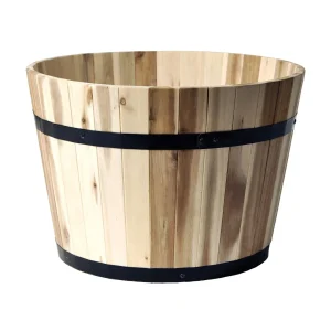 Pflanzkübel Holz rund 29 cm Holzfass Blumenkübel Blumentopf natur Akazienholz Pflanztopf