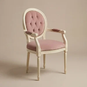 The 'Louis XVI' Dining Armchair | Beige Solid Beech Wood & Tufted Velvet